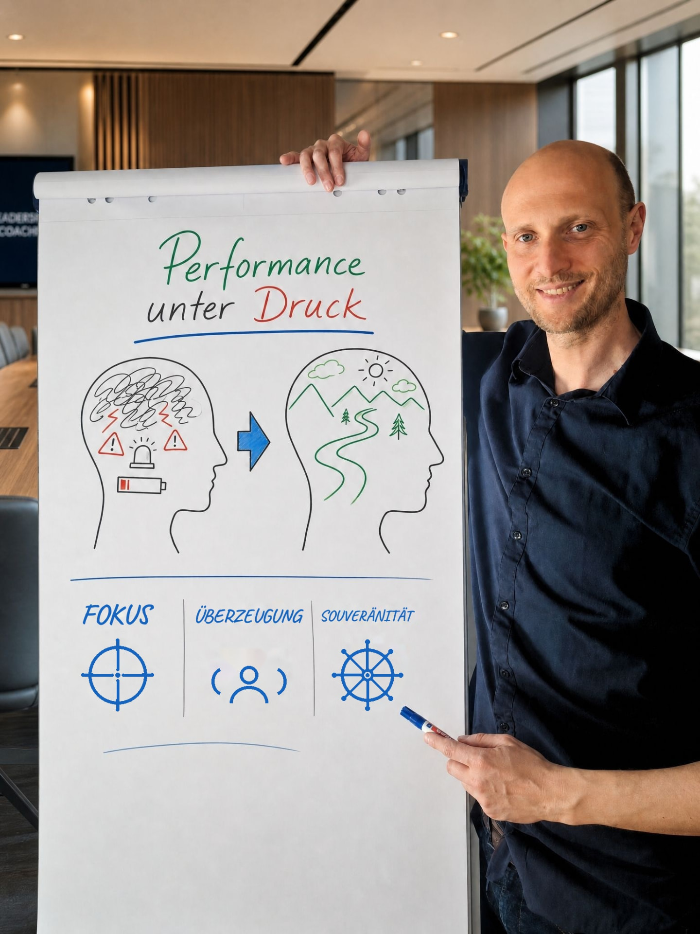 Simon Holl mit Flipchart – Performance unter Druck: Fokus, Überzeugung, Souveränität